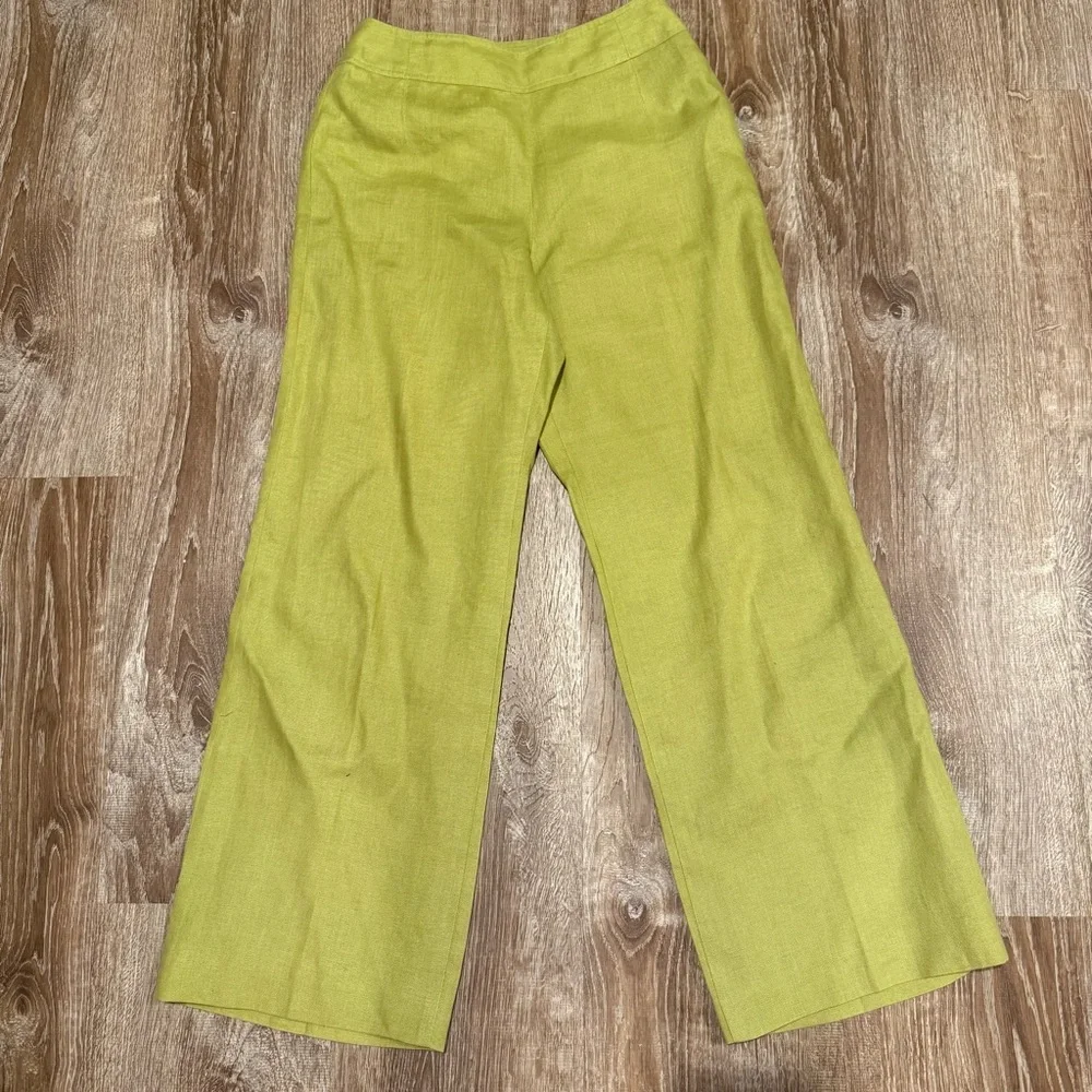 Talbots, Trish Linen Lime Green Wide Leg Linen Pants – Size 10P - Picture 2 of 13